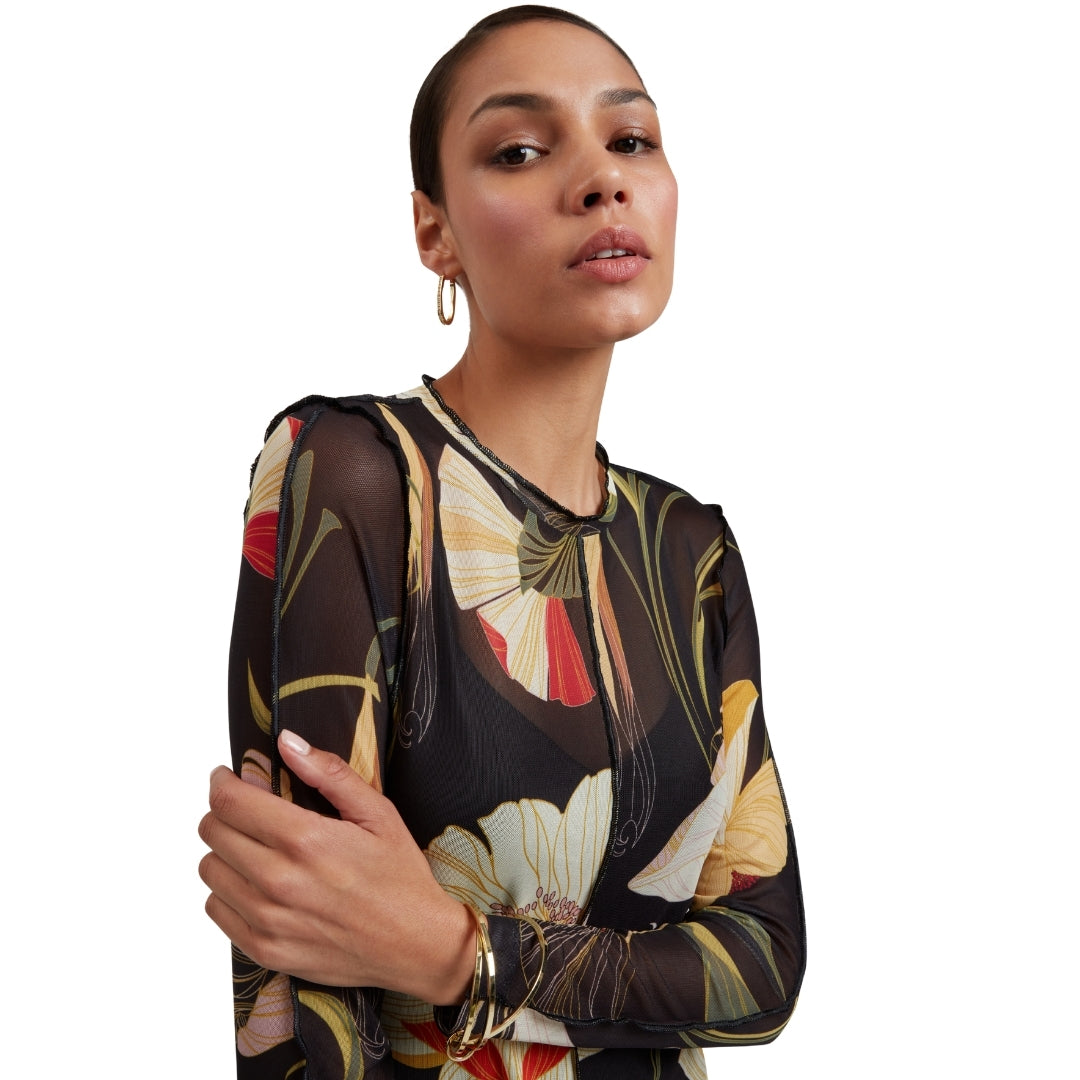Ted Baker Mesh Long Sleeve Midi Dress
