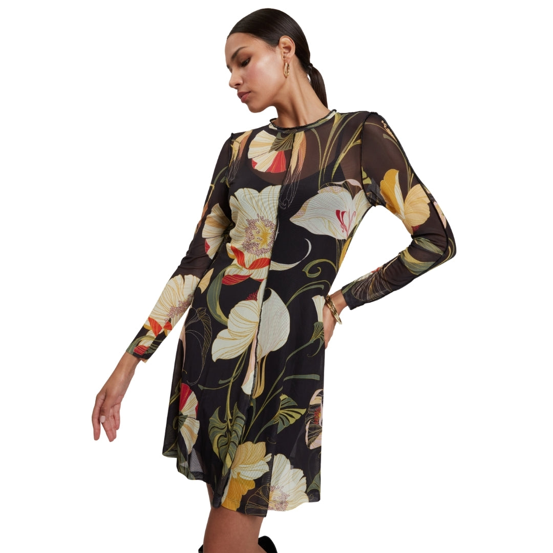 Ted Baker Mesh Long Sleeve Midi Dress