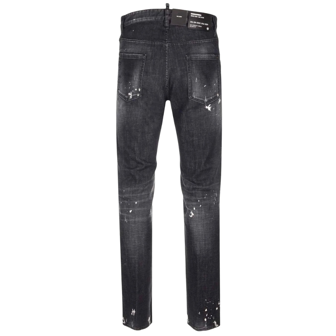Dsquared2 642 Denim Paint Splash Black Denim Pants Mens