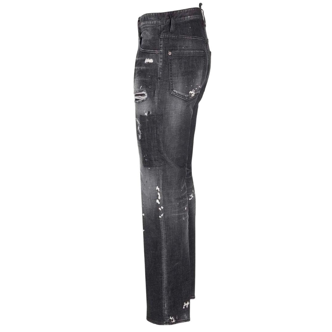 Dsquared2 642 Denim Paint Splash Black Denim Pants Mens