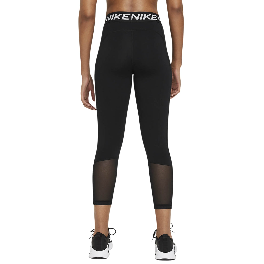 Nike Pro Black Mid-Rise Crop Mesh Panel Leggings