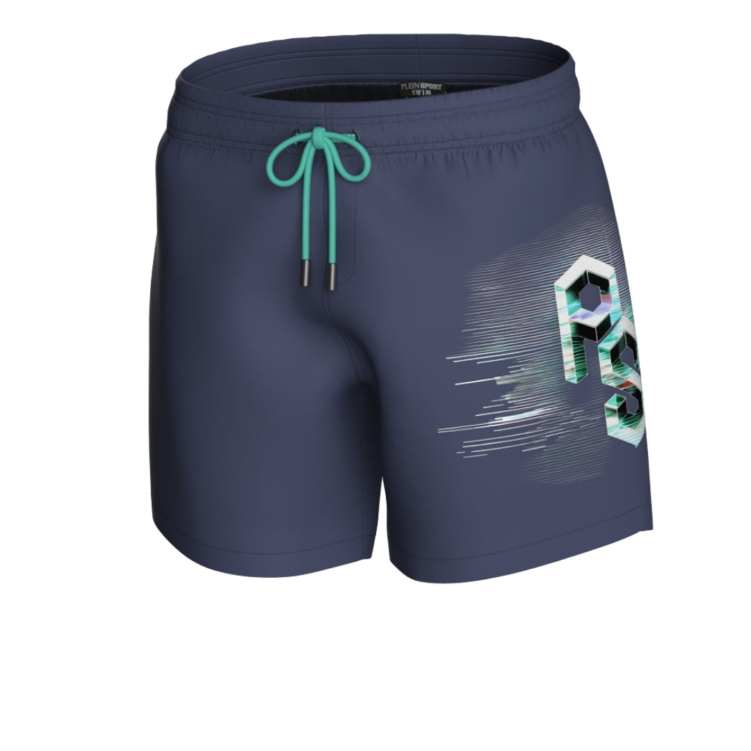 Plein Sport Metallic Logo Medium Boardshort Navy Blue Swim Shorts