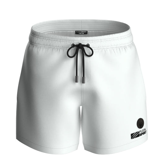 Plein Sport Basic Logo Medium Boardshort White Swim Shorts