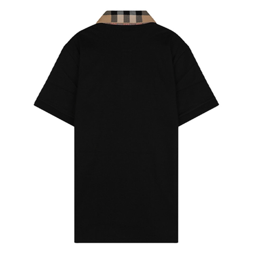 Burberry Check Collar Black Polo Shirt S