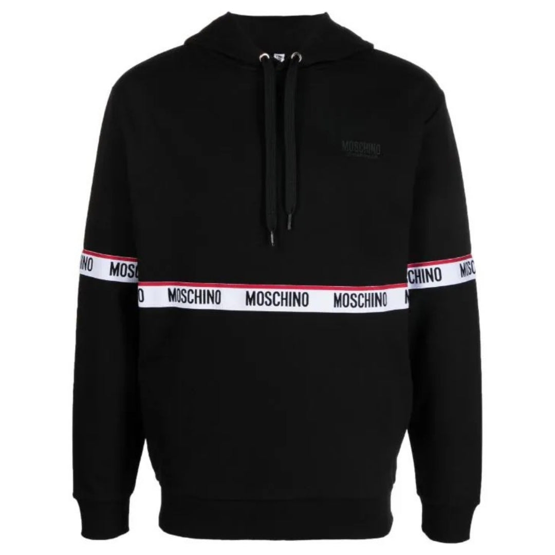 Moschino Branded Taped Chest Black Hoodie