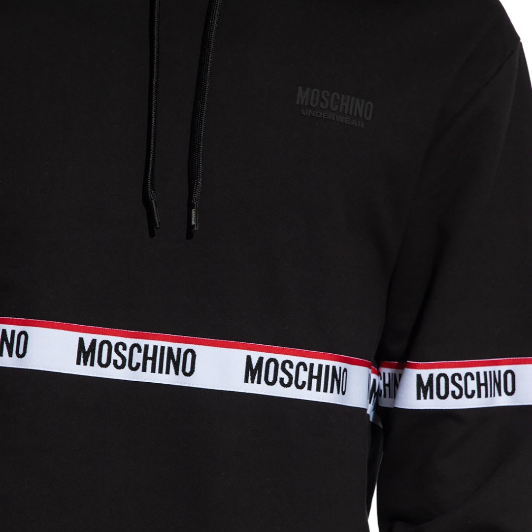 Moschino Branded Taped Chest Black Hoodie