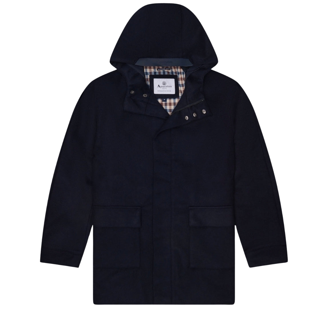 Aquascutum Active Wool Hooded Active Coat Navy L