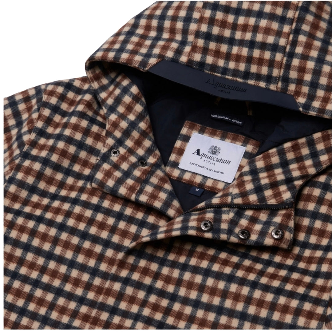 Aquascutum Active Wool Hooded Active Coat Club Check L