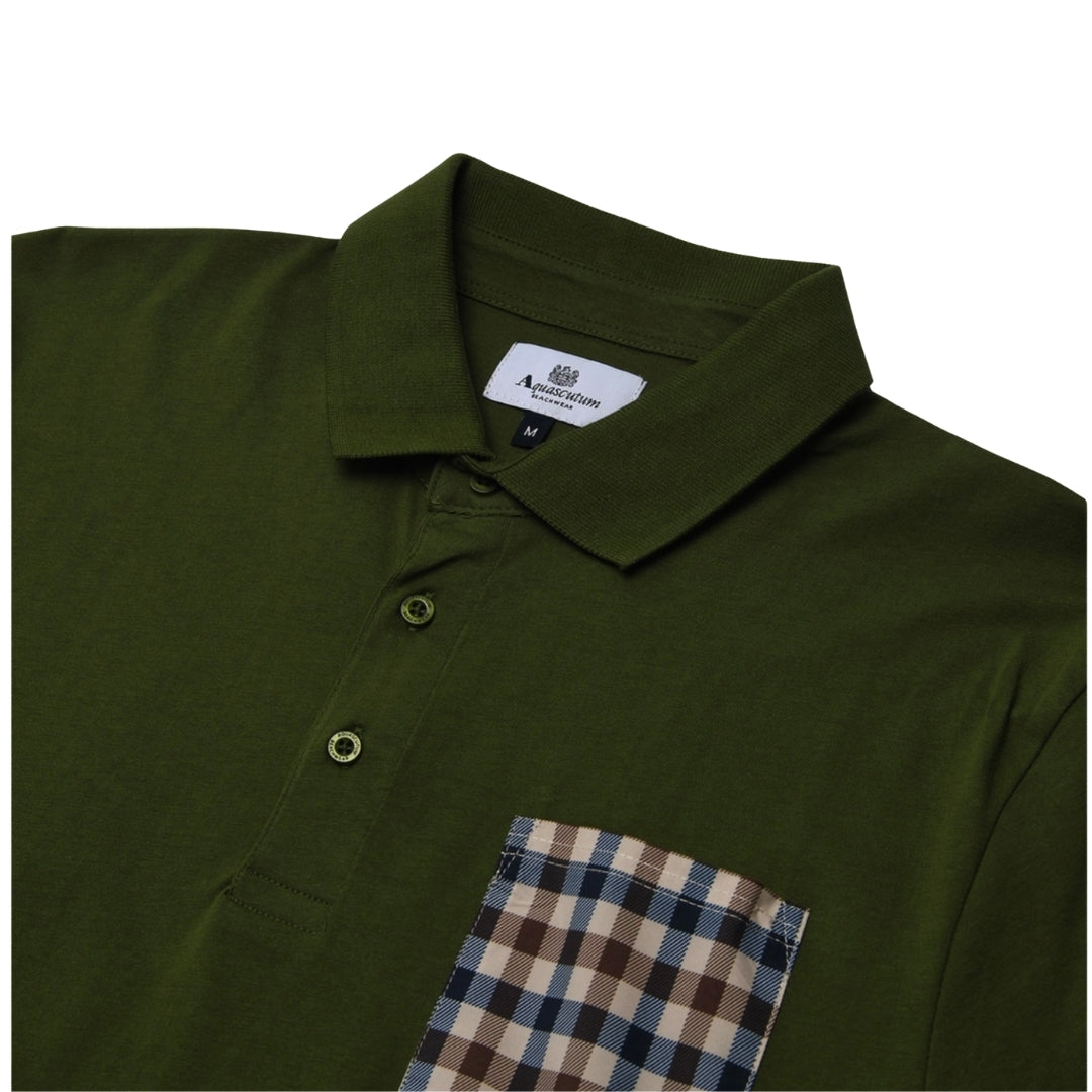 Aquascutum Active Beach Sailor Check Polo Army Green Green Polo Shirt S