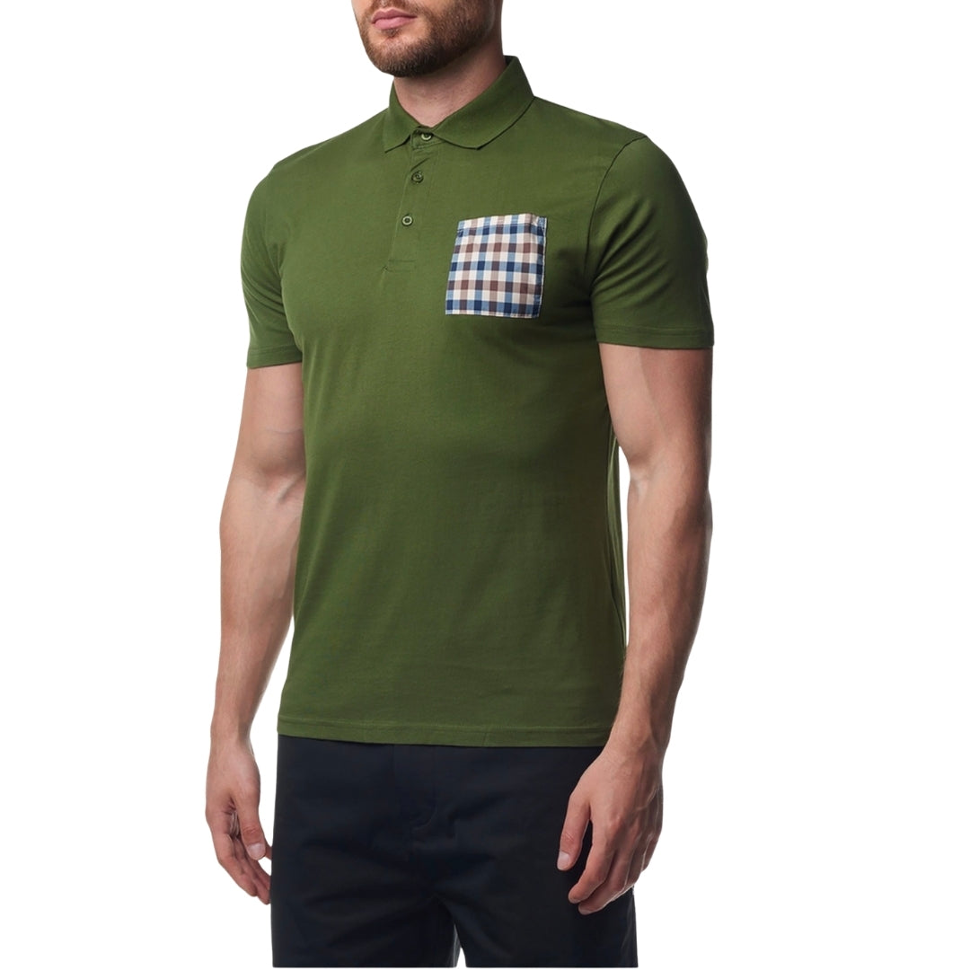 Aquascutum Active Beach Sailor Check Polo Army Green Green Polo Shirt S