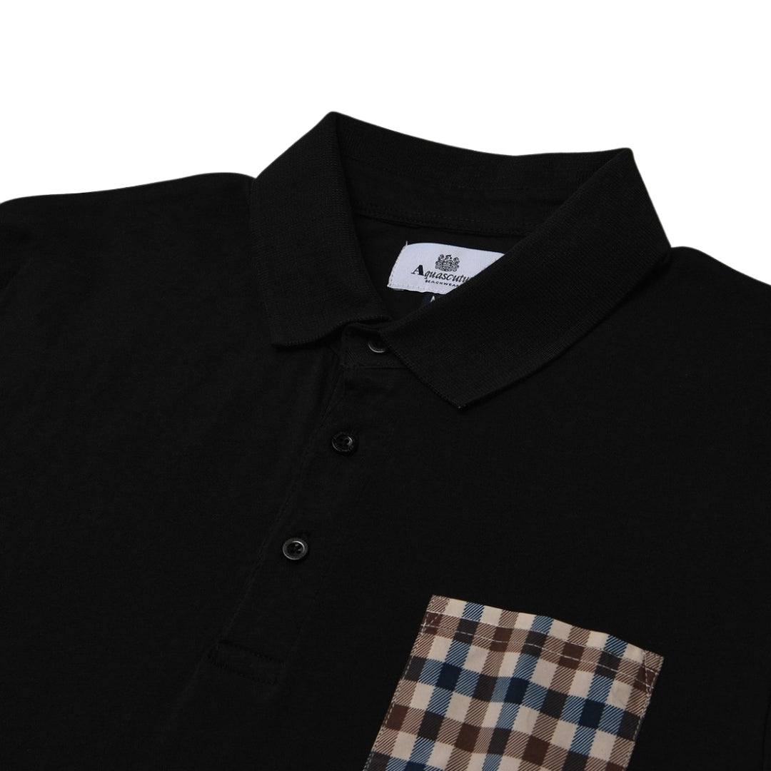 Aquascutum Active Beach Sailor Check Polo Black Black Polo Shirt S