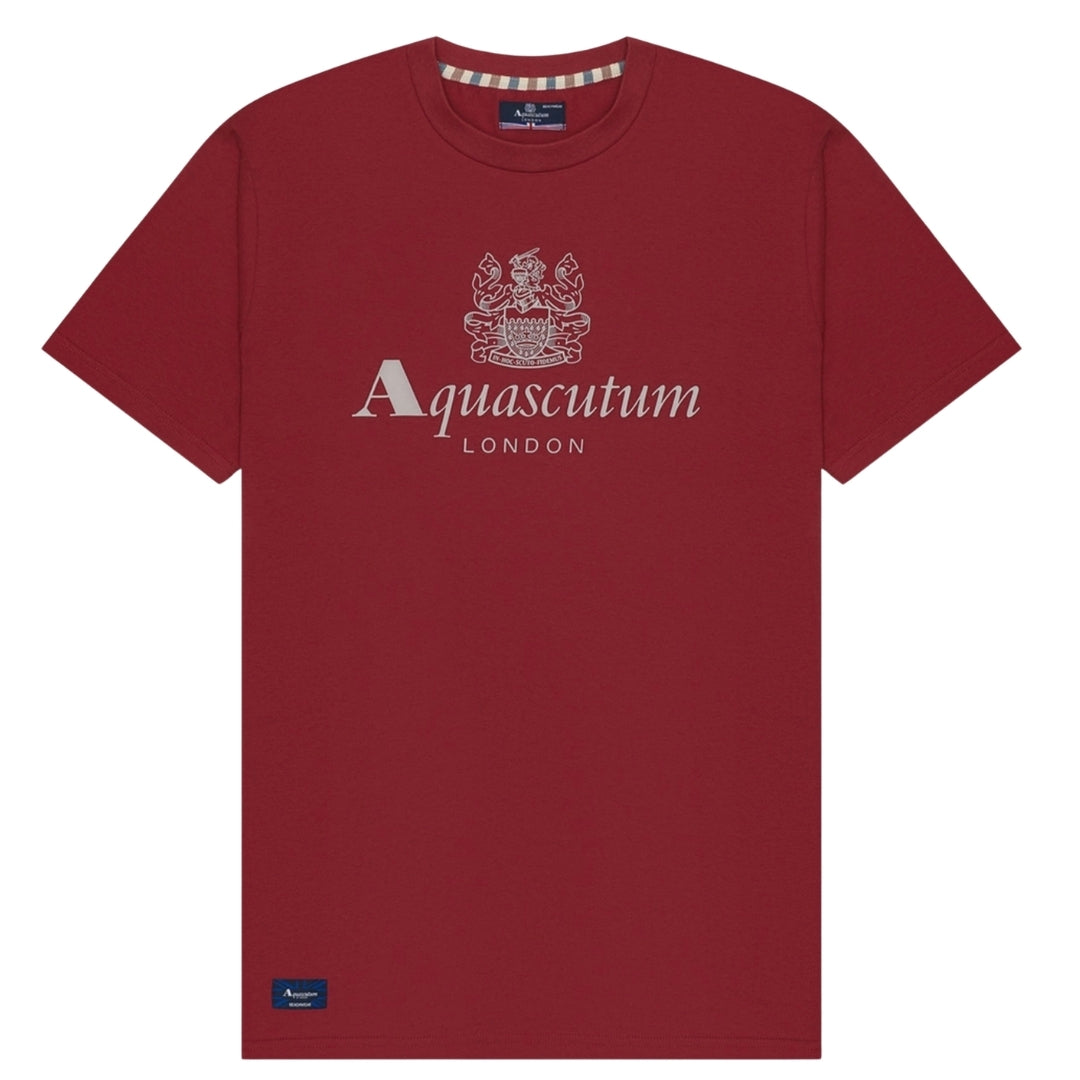 Aquascutum Active Beach Basic Big Logo T-Shirt Bordeaux Burgundy T-Shirt XS