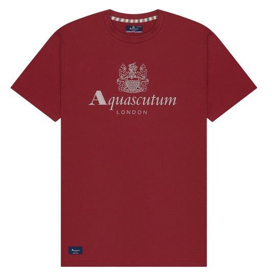 Aquascutum Active Beach Basic Big Logo T-Shirt Bordeaux Burgundy T-Shirt XS