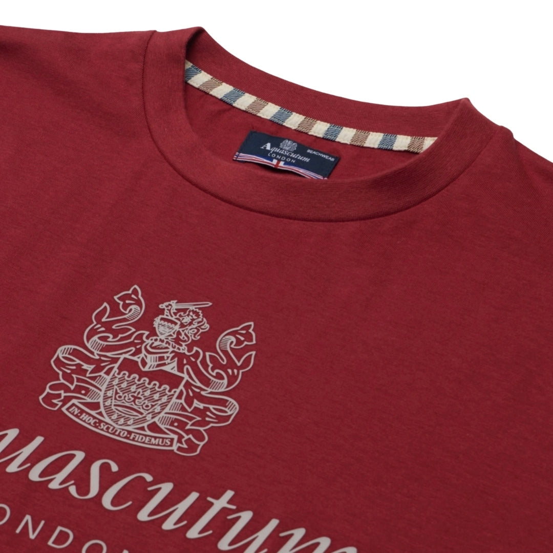 Aquascutum Active Beach Basic Big Logo T-Shirt Bordeaux Burgundy T-Shirt XS