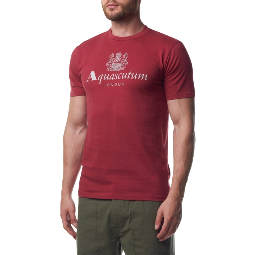 Aquascutum Active Beach Basic Big Logo T-Shirt Bordeaux Burgundy T-Shirt XS