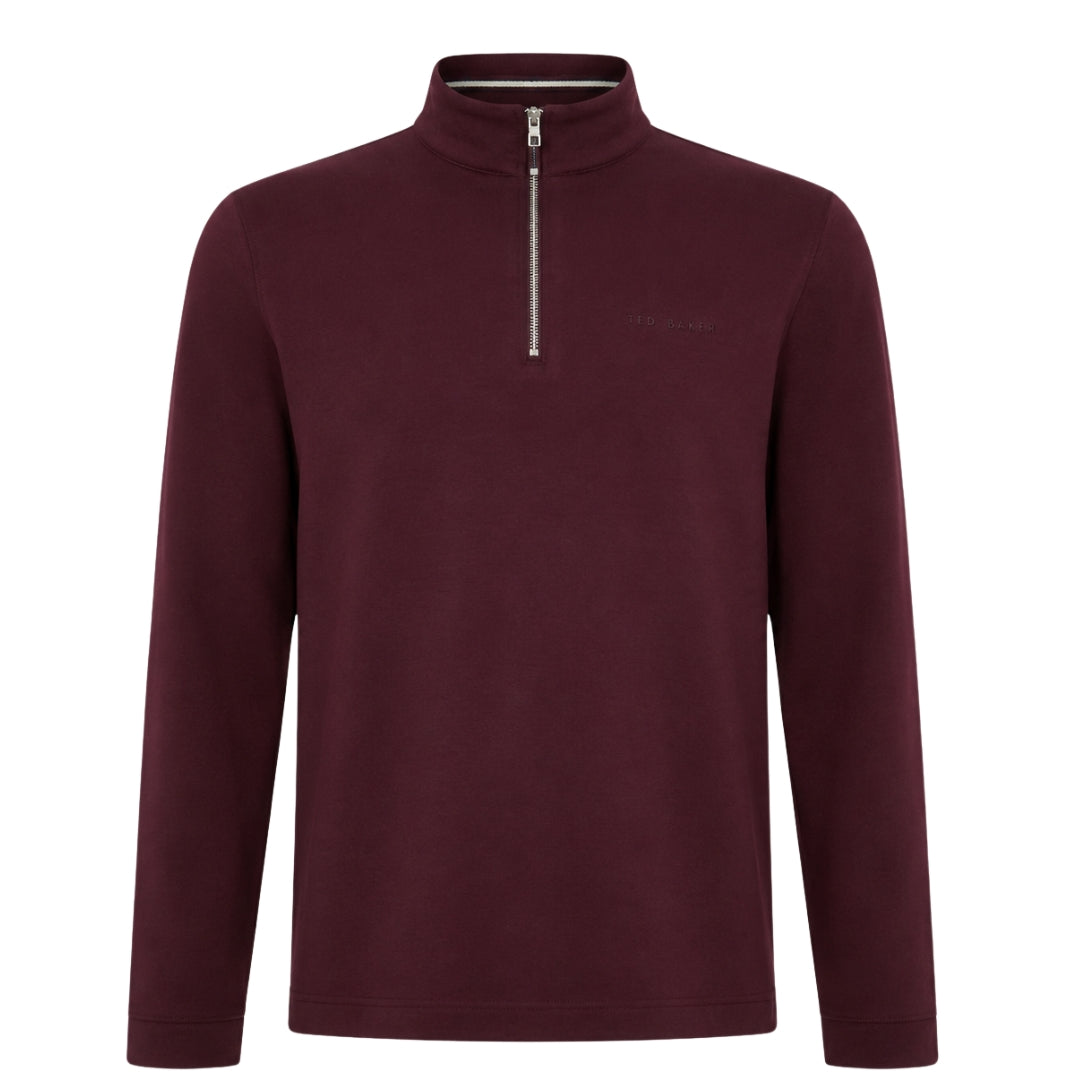 Ted Baker Actosj Branded Quarter Zip Maroon Sweater