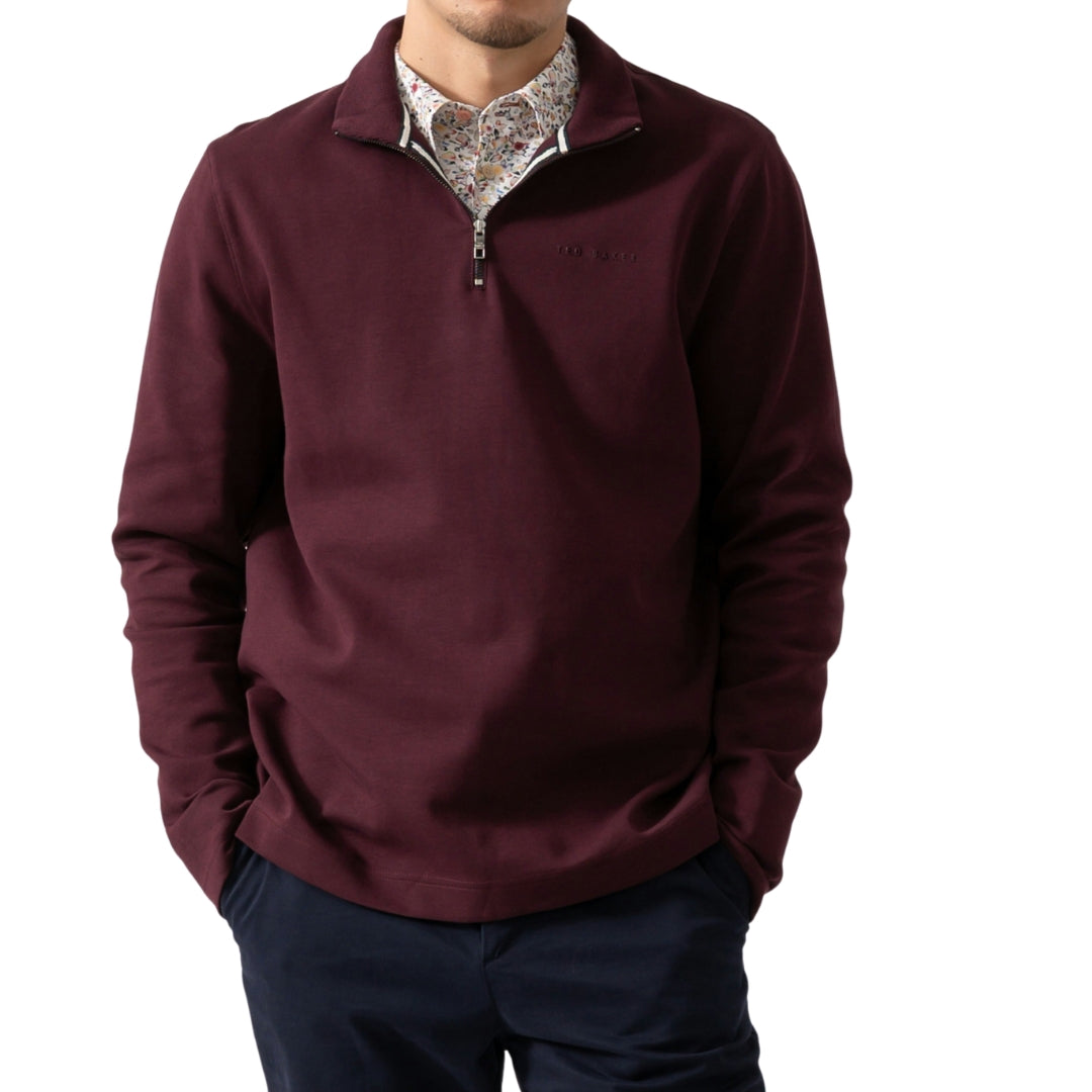 Ted Baker Actosj Branded Quarter Zip Maroon Sweater
