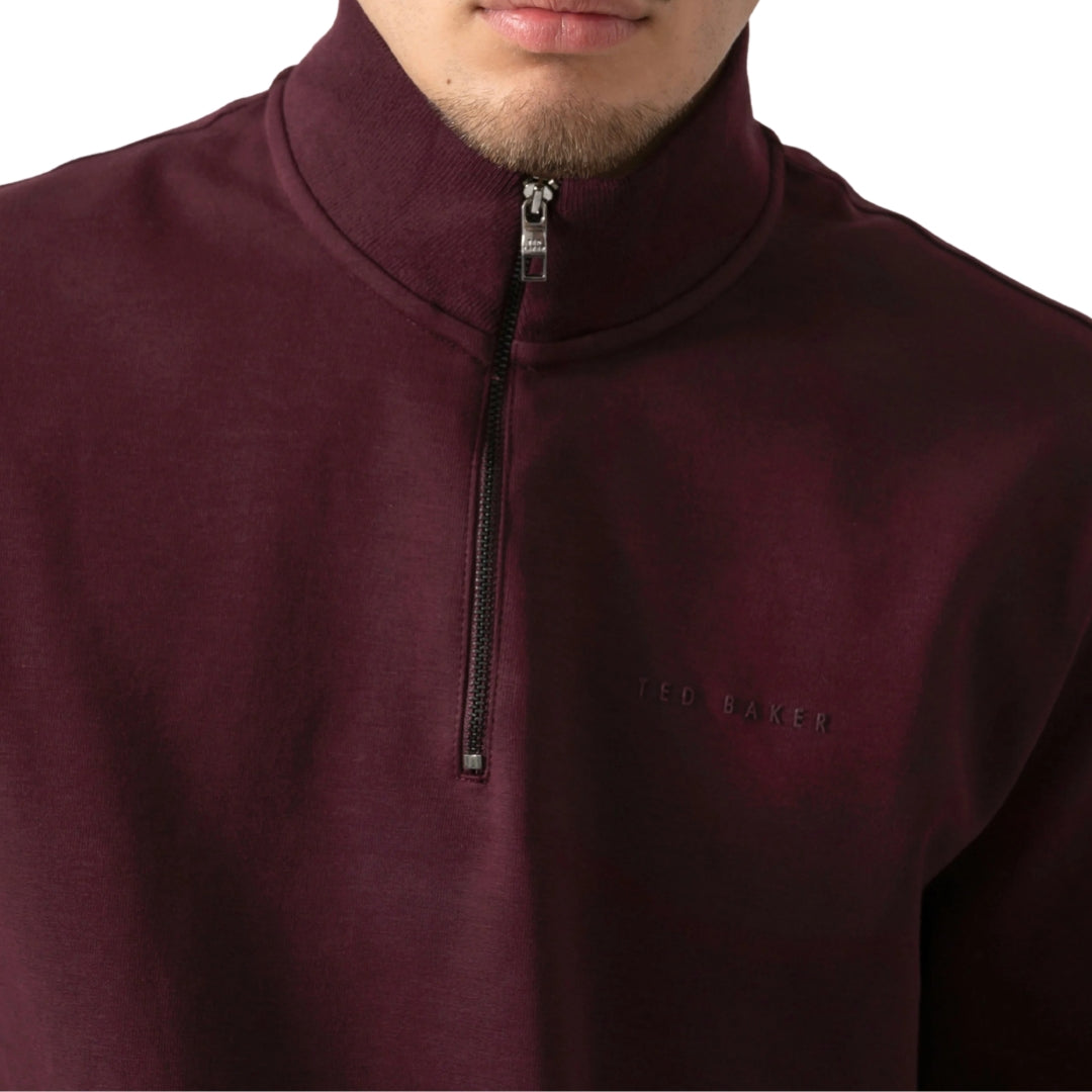 Ted Baker Actosj Branded Quarter Zip Maroon Sweater