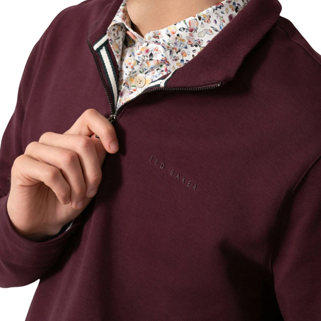 Ted Baker Actosj Branded Quarter Zip Maroon Sweater