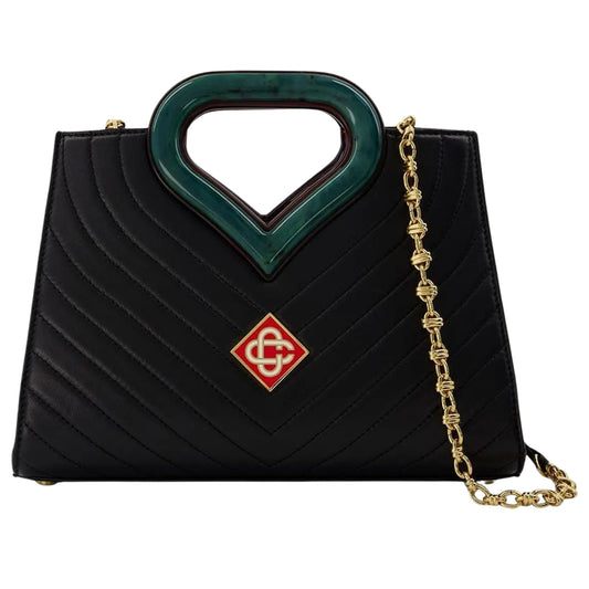 Casablanca Plaque Leather Tote Green Detail Black Bag