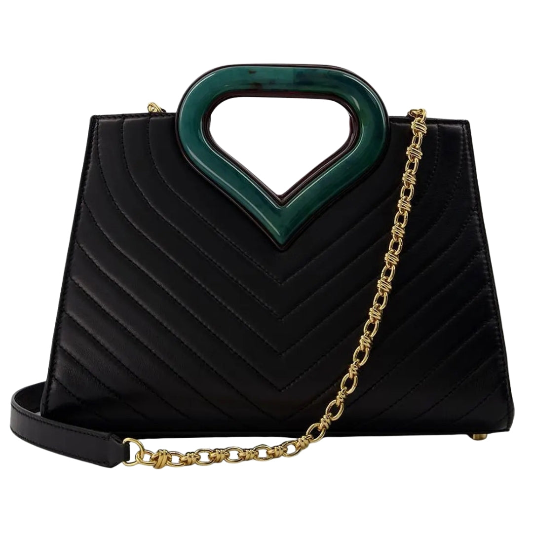 Casablanca Plaque Leather Tote Green Detail Black Bag
