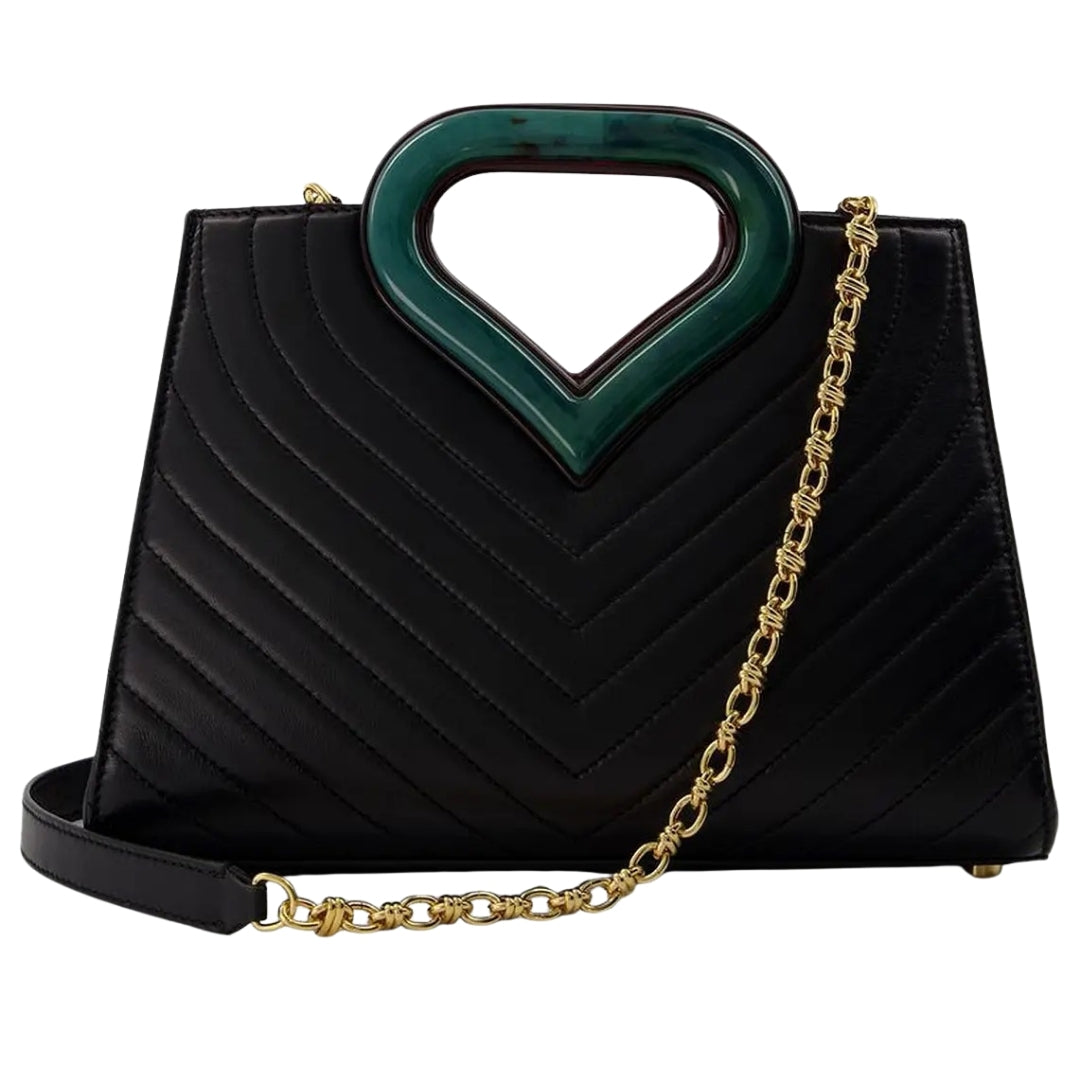 Casablanca Plaque Leather Tote Green Detail Black Bag