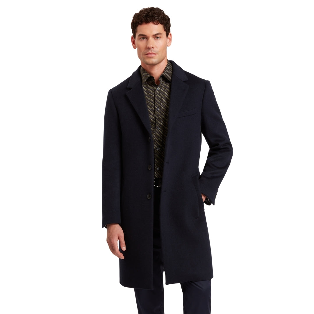 Ted Baker Alerton Wool Blend Navy City Overcoat