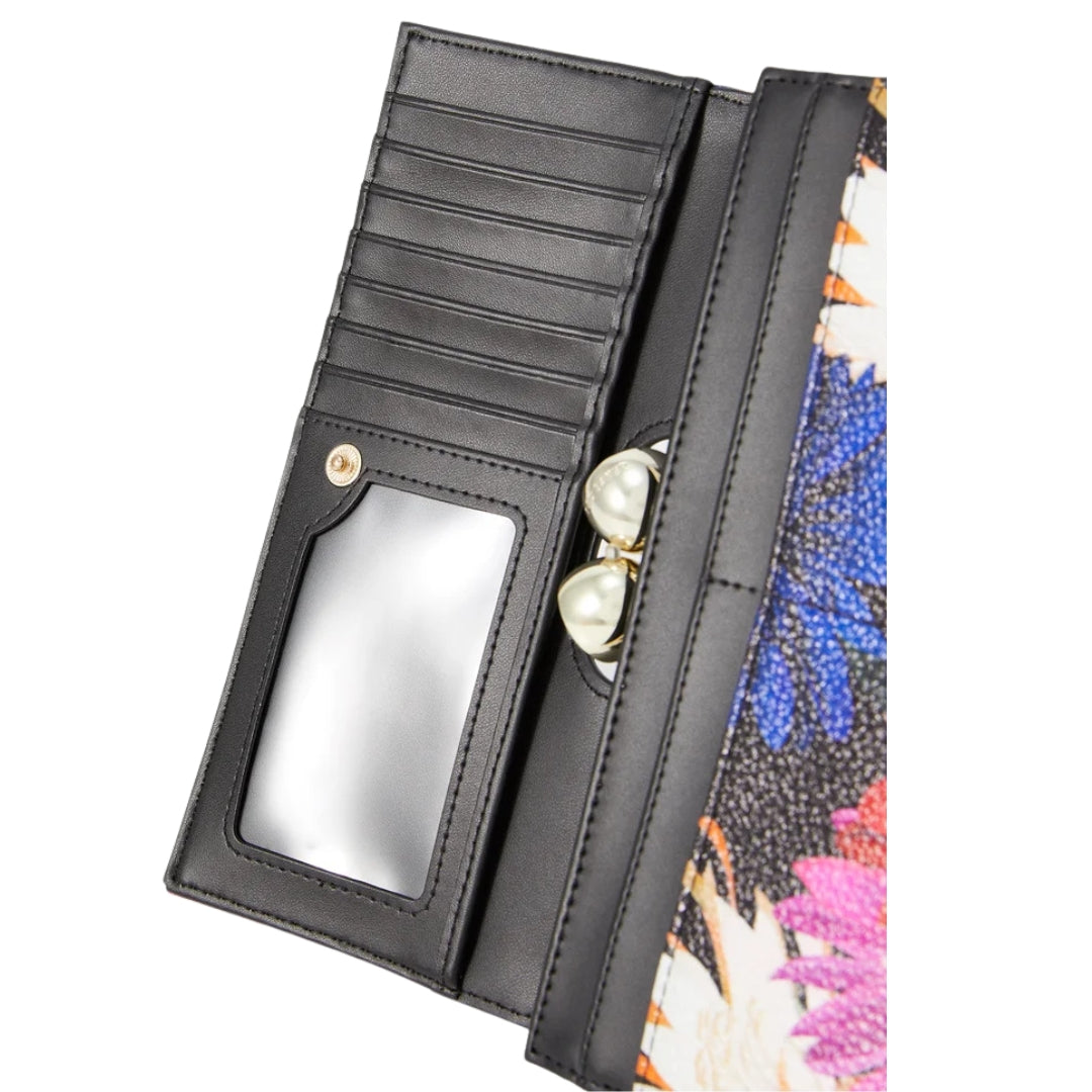 Ted Baker Amaliah Printed Rose Detail Black Bobble Purse