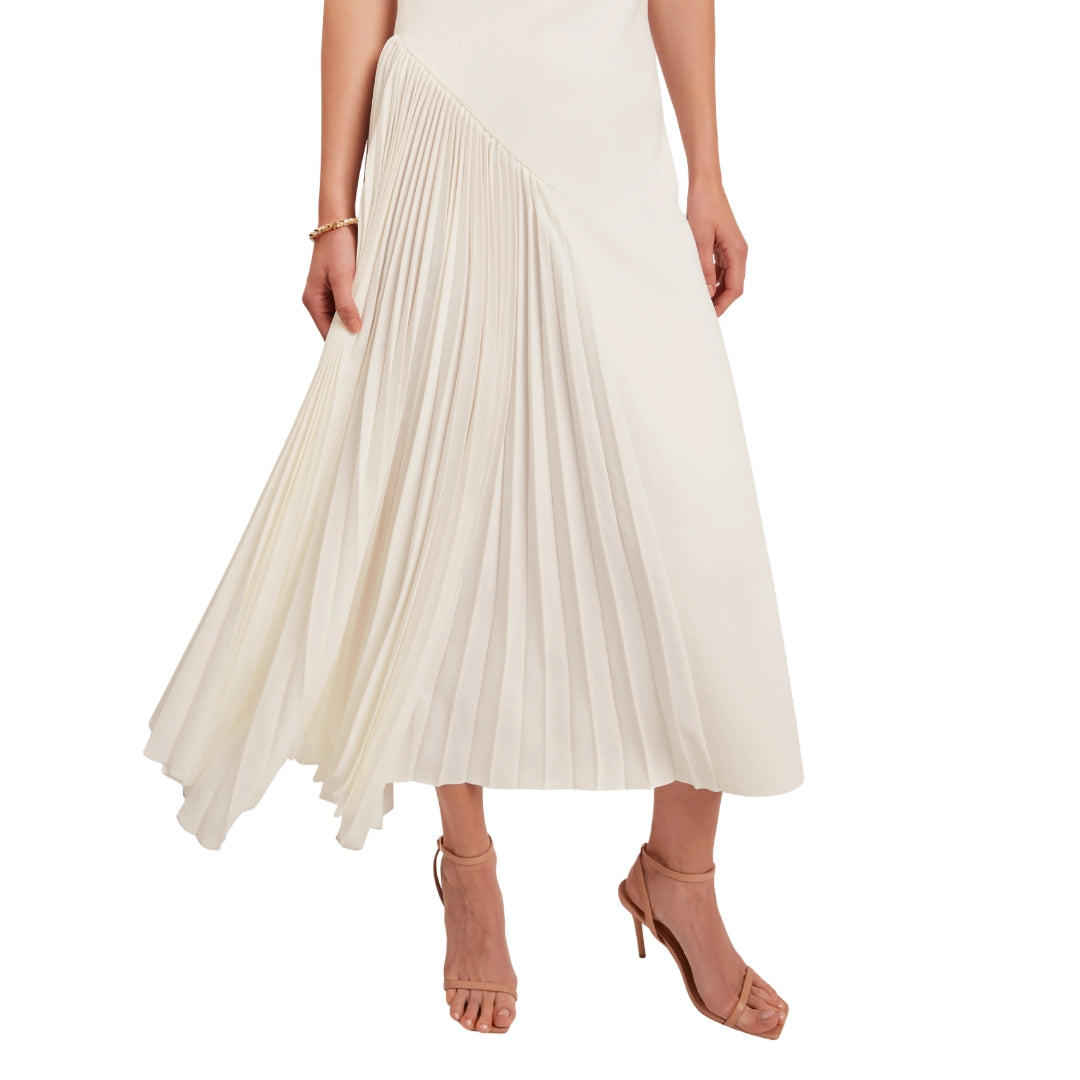 Ted Baker Azzina Sleeveless Knit Ivory Dress With Pleat Panel