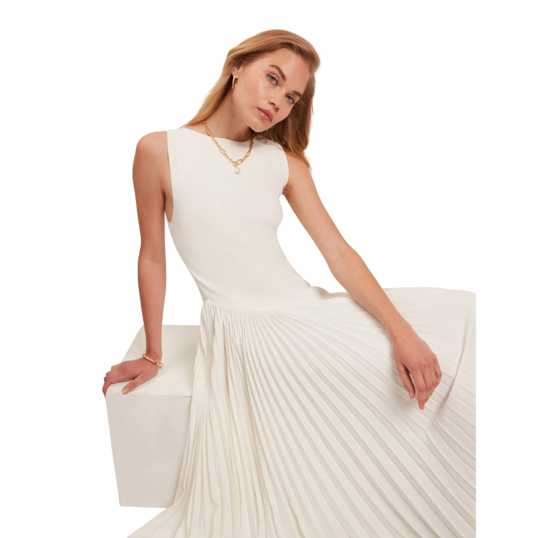 Ted Baker Azzina Sleeveless Knit Ivory Dress With Pleat Panel