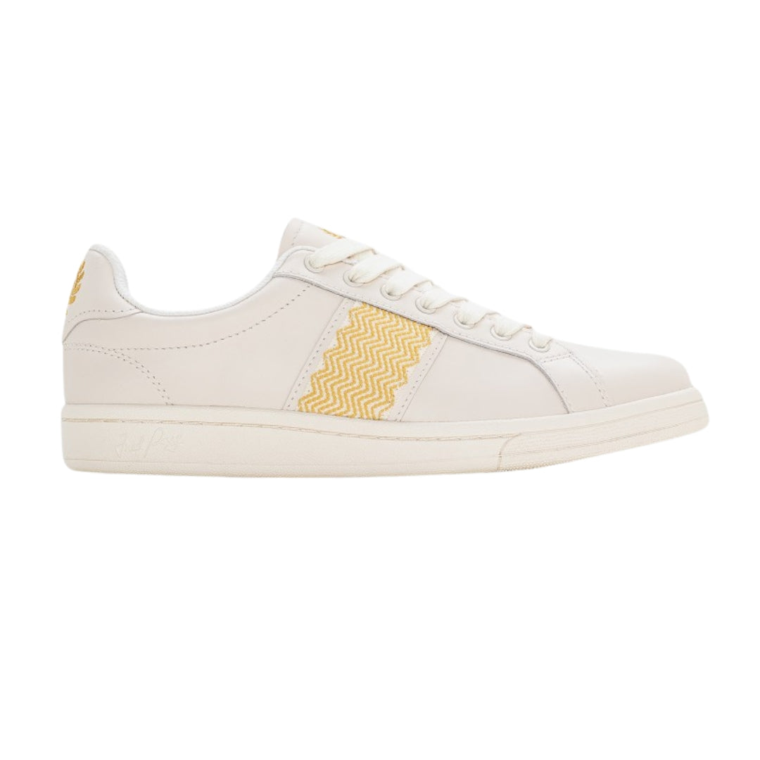 Fred Perry B721 Leather Tape Detail Ecru Trainers UK 6