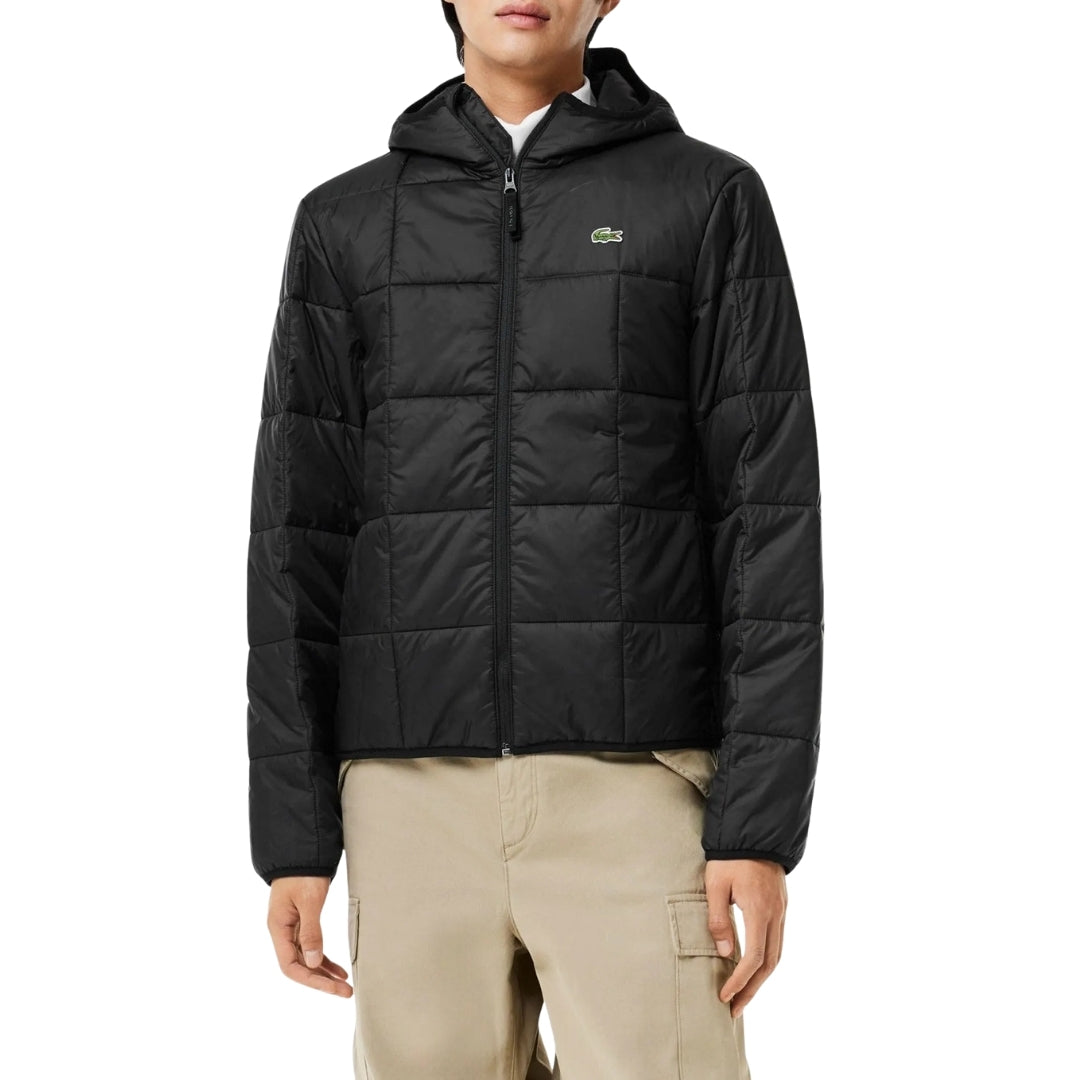 Lacoste Waterproof Logo Hooded Black Puffer Jacket 48