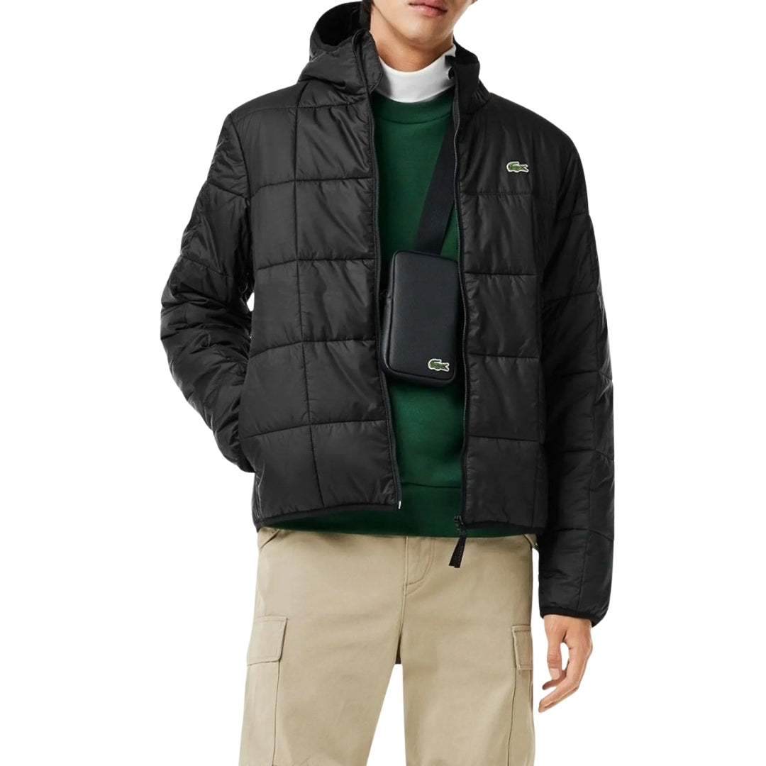 Lacoste Waterproof Logo Hooded Black Puffer Jacket 48