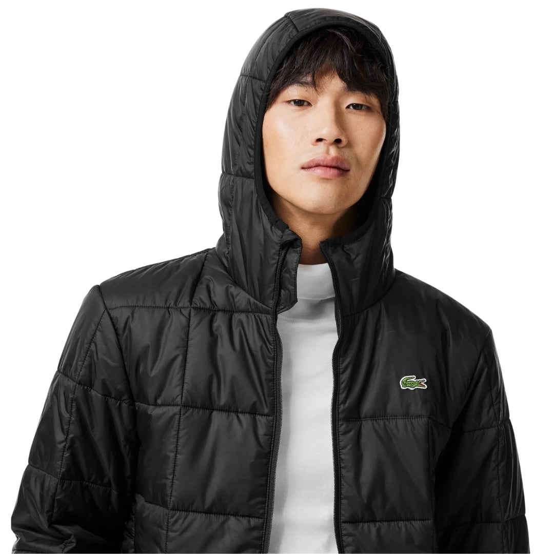 Lacoste Waterproof Logo Hooded Black Puffer Jacket 48