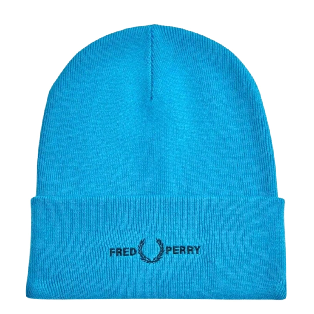 Fred Perry Embroidered Cyber Blue Beanie 1SZ