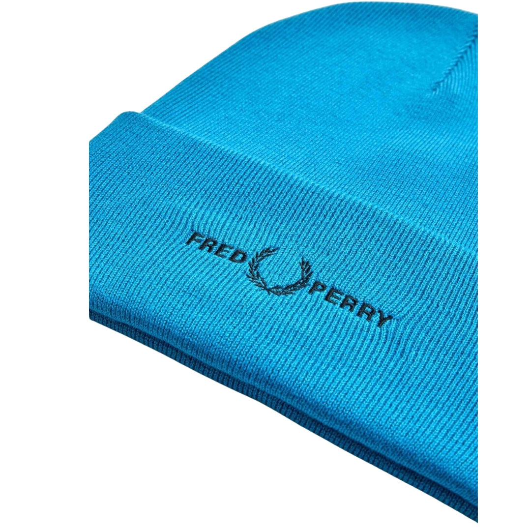 Fred Perry Embroidered Cyber Blue Beanie 1SZ