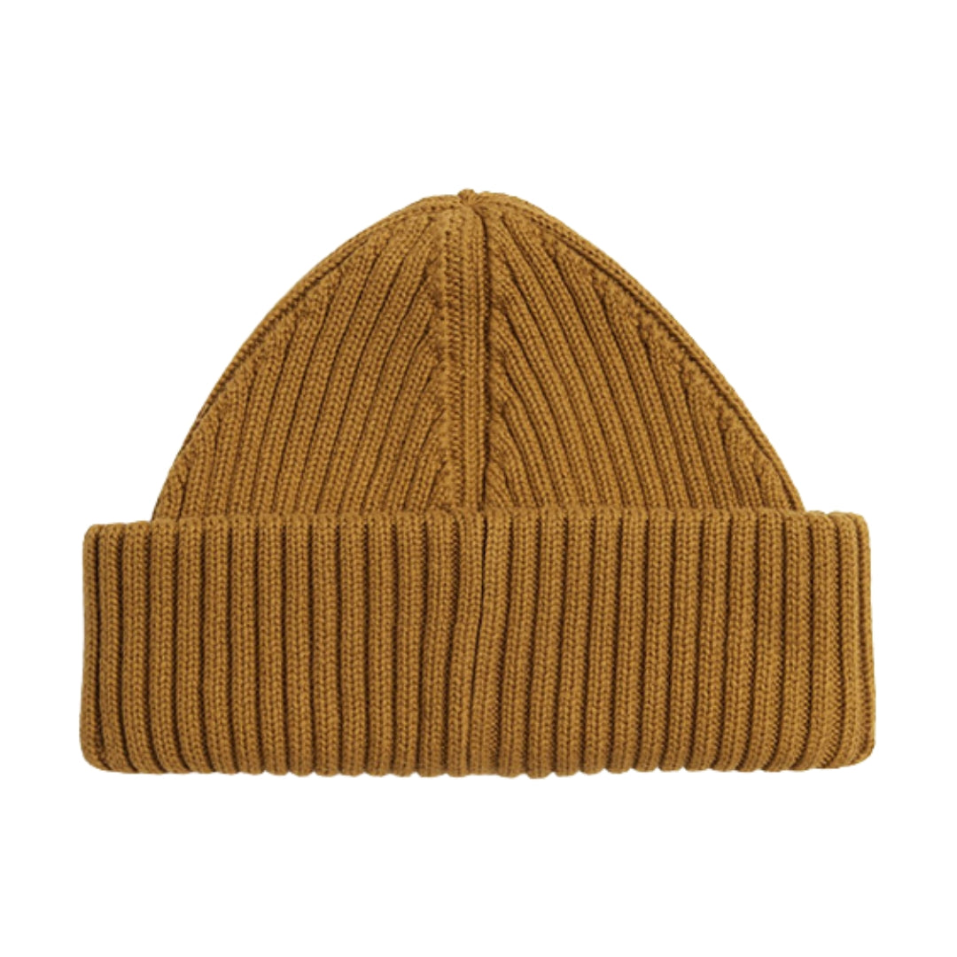 Fred Perry Branded Patch Dark Caramel Ribbed Beanie 1SZ