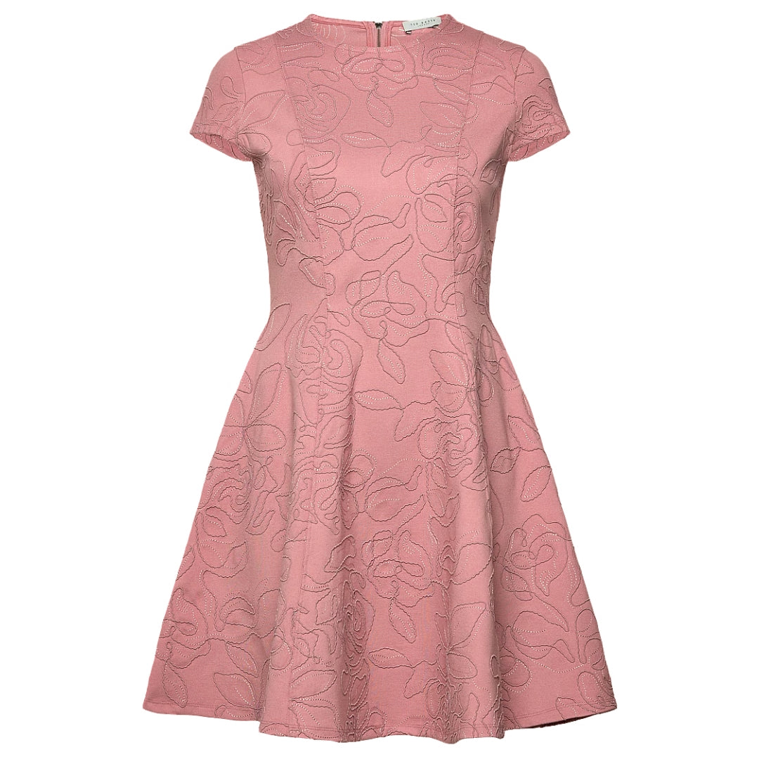 Ted Baker Clodaa Embroidered Ponte Pink Mini Skater Dress
