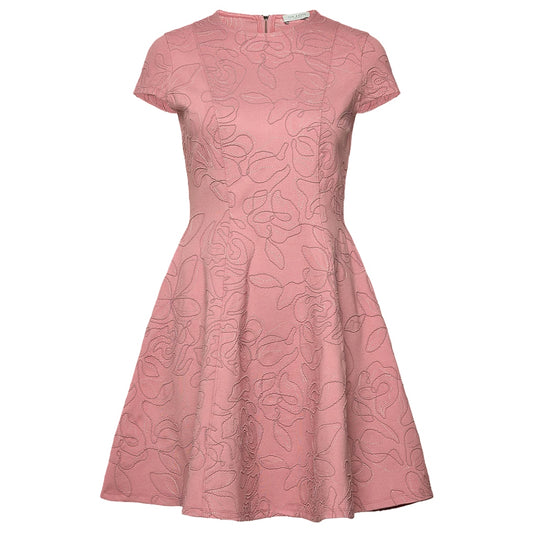 Ted Baker Clodaa Embroidered Ponte Pink Mini Skater Dress