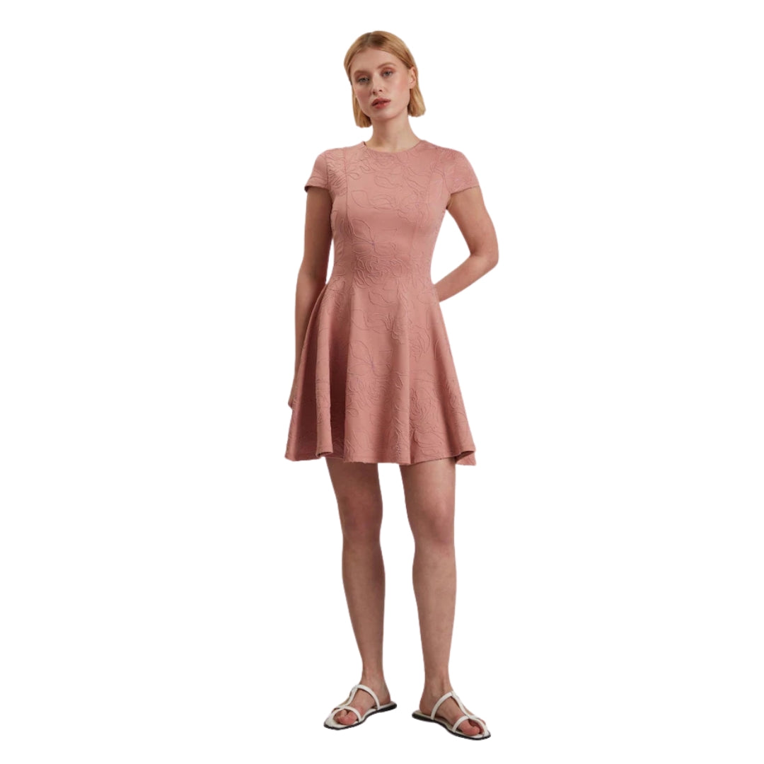 Ted Baker Clodaa Embroidered Ponte Pink Mini Skater Dress