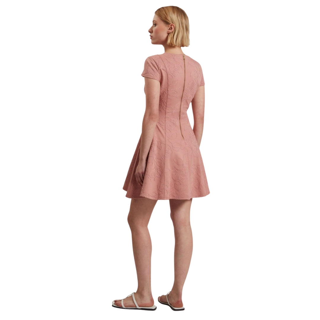 Ted Baker Clodaa Embroidered Ponte Pink Mini Skater Dress