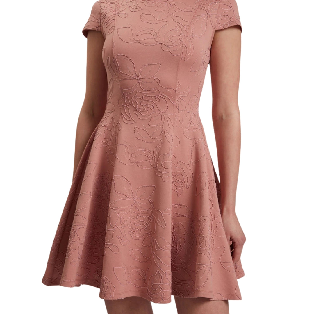 Ted Baker Clodaa Embroidered Ponte Pink Mini Skater Dress