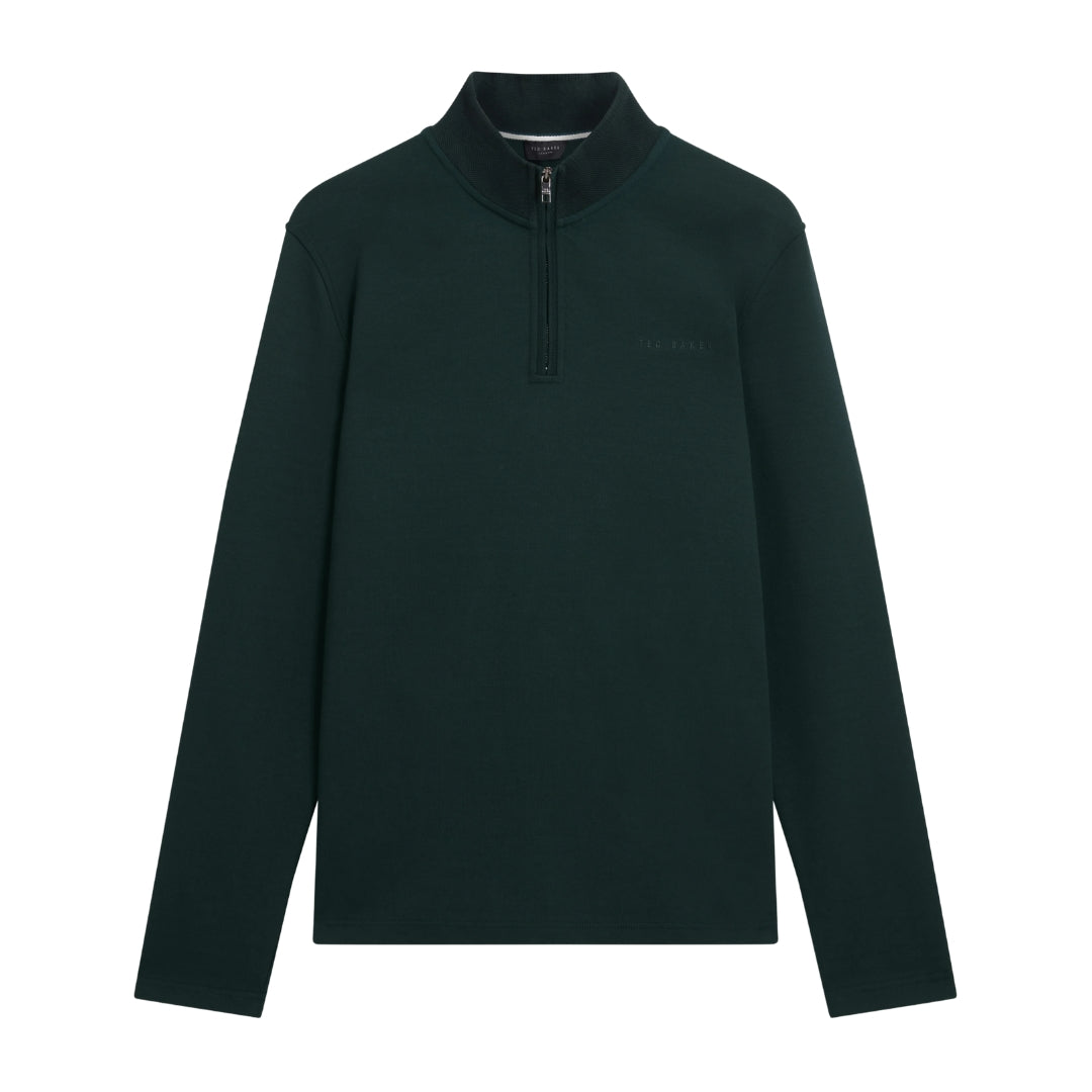 Ted Baker Crabtre Branded Honeycomb Trim Dark Green Half Zip