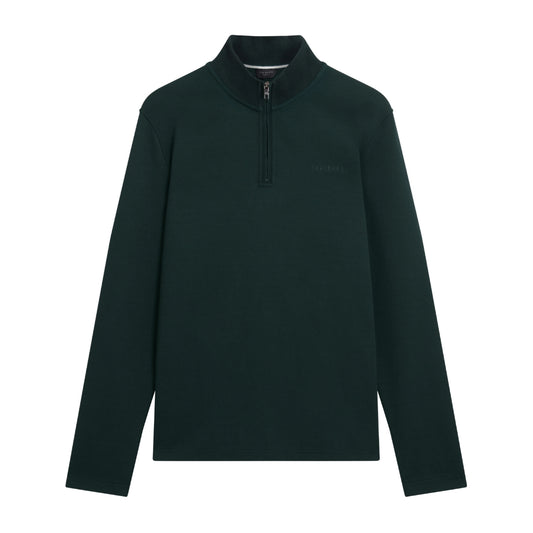Ted Baker Crabtre Branded Honeycomb Trim Dark Green Half Zip