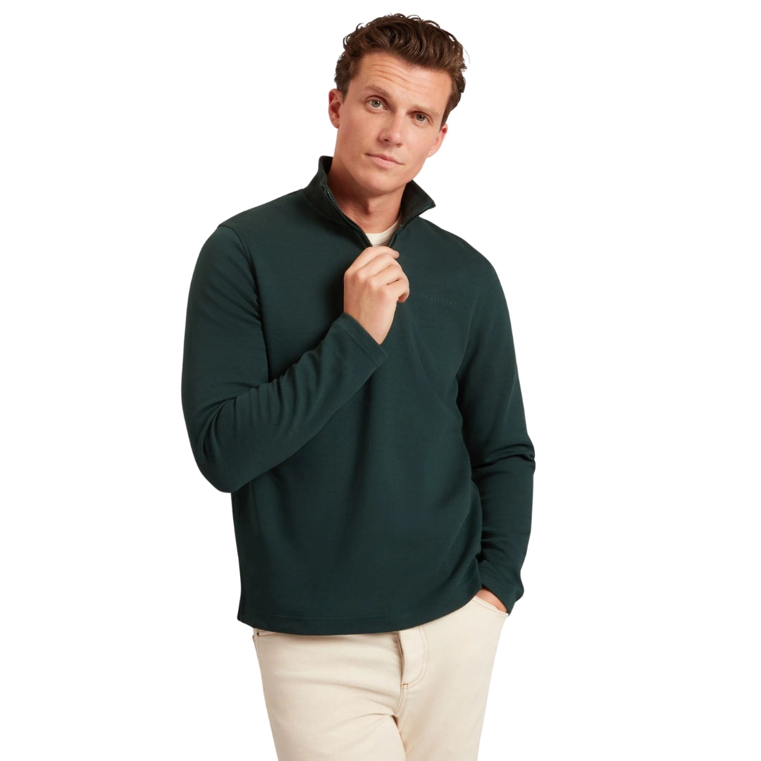 Ted Baker Crabtre Branded Honeycomb Trim Dark Green Half Zip