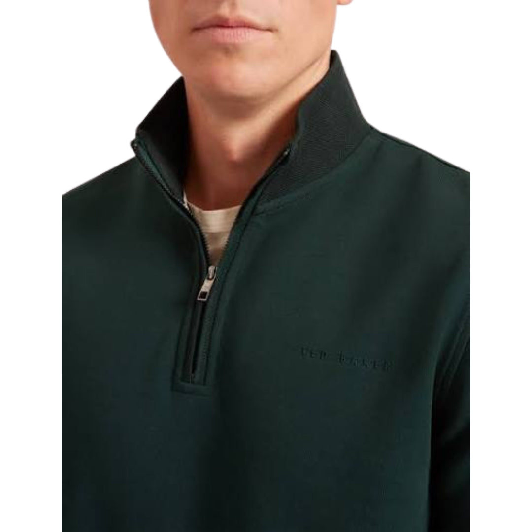 Ted Baker Crabtre Branded Honeycomb Trim Dark Green Half Zip