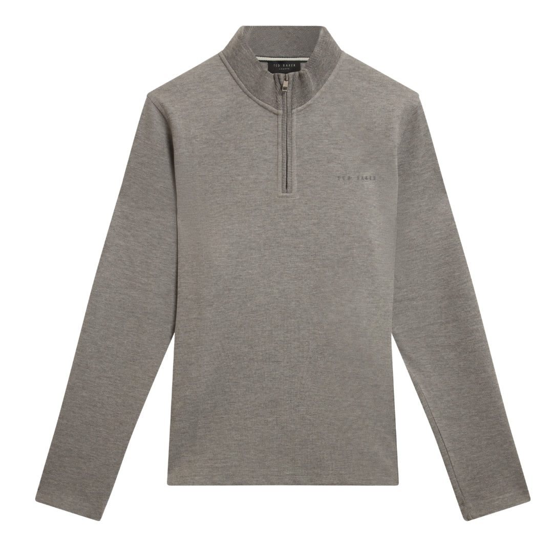 Ted Baker Crabtre Honeycomb Trim Mid Grey Half Zip Sweater