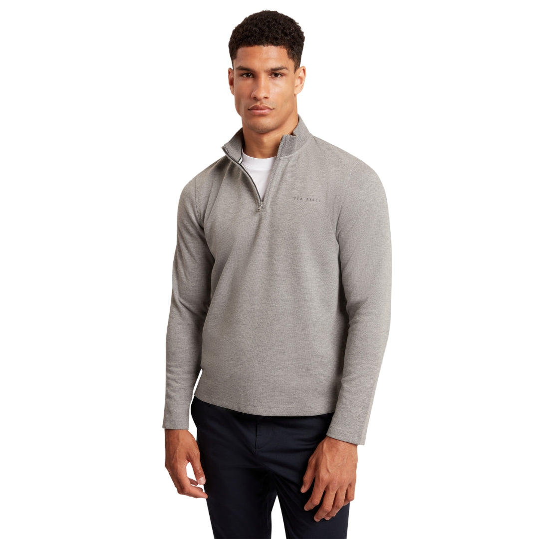 Ted Baker Crabtre Honeycomb Trim Mid Grey Half Zip Sweater