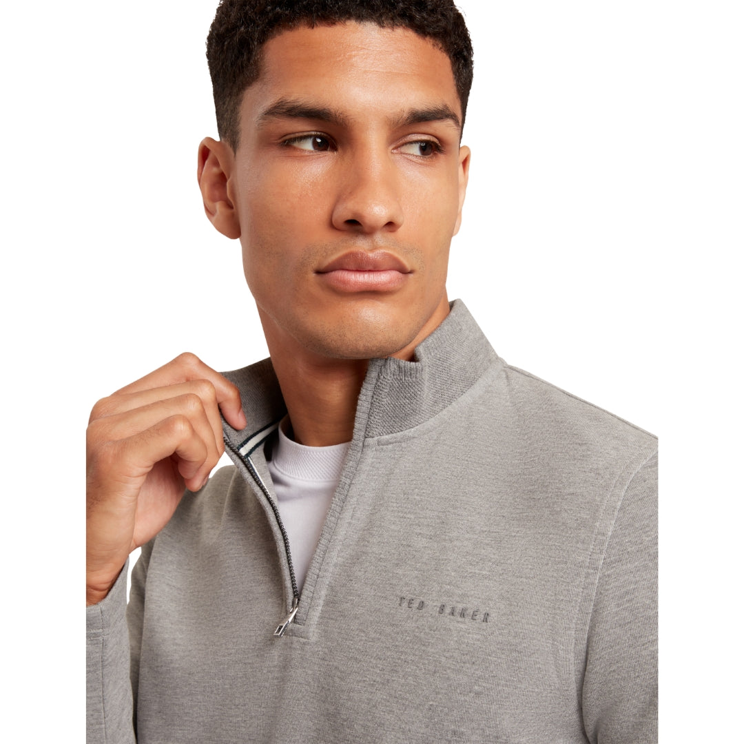 Ted Baker Crabtre Honeycomb Trim Mid Grey Half Zip Sweater