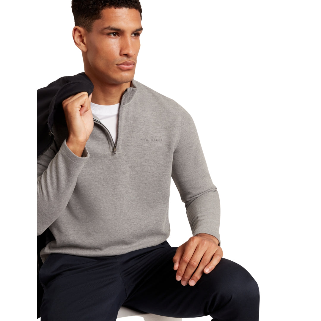 Ted Baker Crabtre Honeycomb Trim Mid Grey Half Zip Sweater